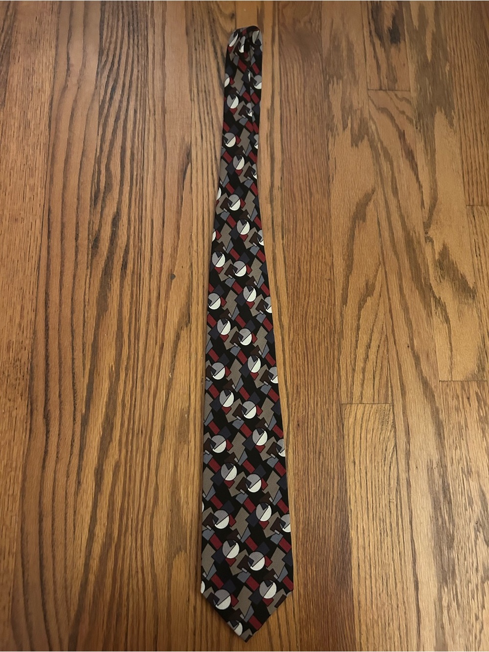 Ziggurat Men’s 100% Silk Abstract/Geometric Patterned Red Black White Tie